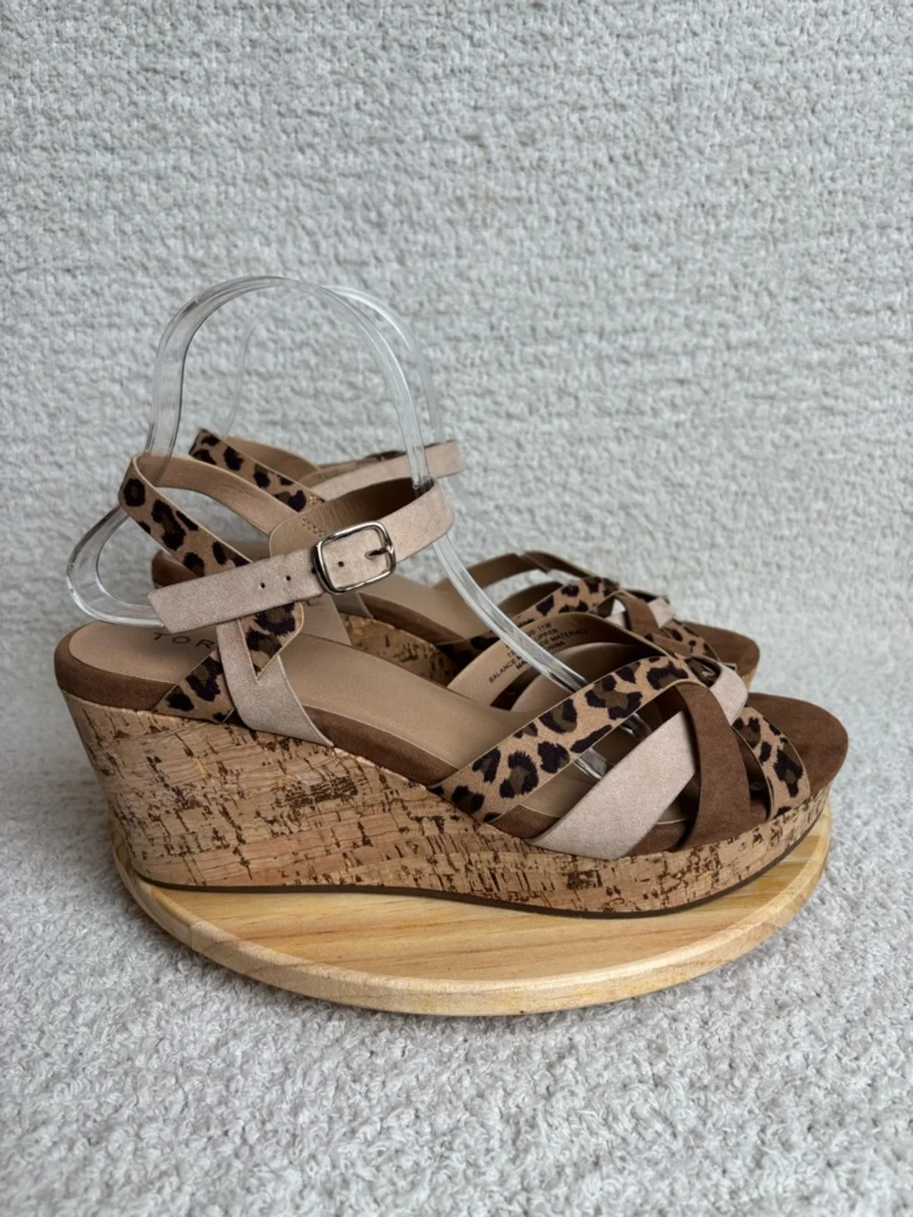 Torrid Sandals Womens 11W Leopard Mixed Media Cork Wedge Buckle Strappy